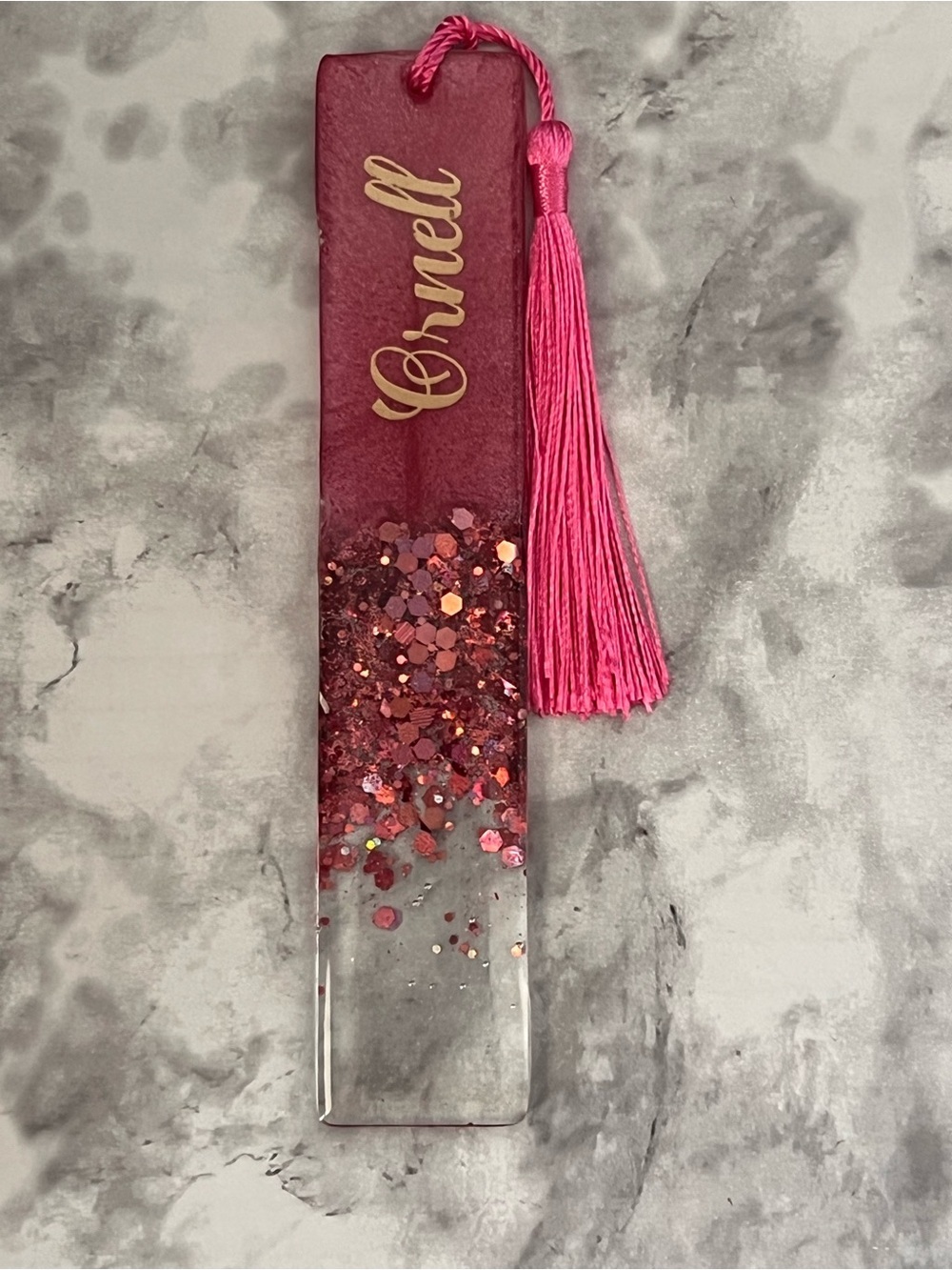 Personalized Glitter Resin Bookmark with Pink Tassel